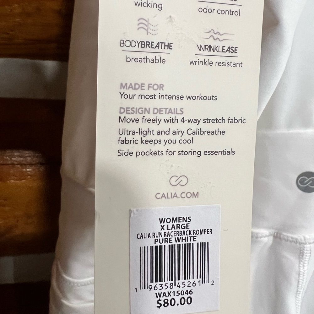 Calia Pure White Run Racerback Romper‎ - Picture 3 of 6